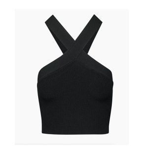 Aritzia Babaton Sculpt Knit Criss Cross Cropped Top - Black - XS